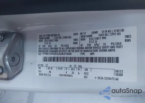 2018 Ford Escape Se из США, поврежденный, VIN 1FMCU9GD2JUA31626